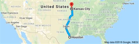 Halfway Point Between Houston, TX and Kansas City, KS. If you want to meet halfway between Houston, TX and Kansas City, KS or just make a stop in the middle of your trip, the exact coordinates of the halfway point of this route are 34.349850 and -96.138359, or 34º 20' 59.46" N, 96º 8' 18.0924" W.