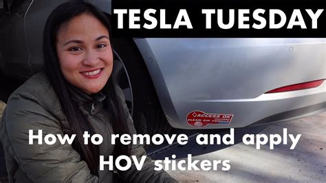 Hov sticker. Tesla Model 3 - The Best Way to Apply HOV StickersPhotos Reference from:https://teslamotorsclub.com/tmc/threads/california-drivers-hov-sticker-tips.80149/---... 