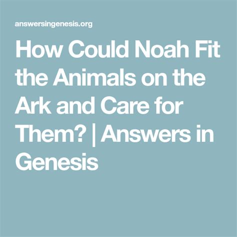 How Could Noah Fit the Animals on the Ark and Care for Them?