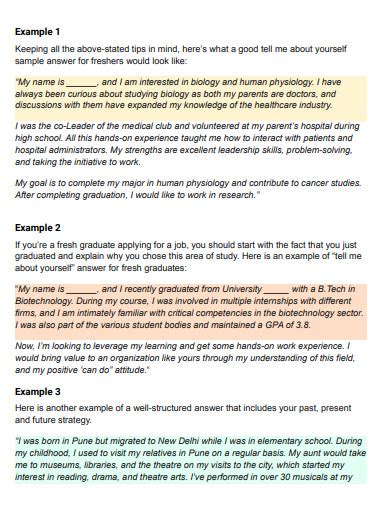 How To Answer Tell Me About Yourself Examples For Students Printable