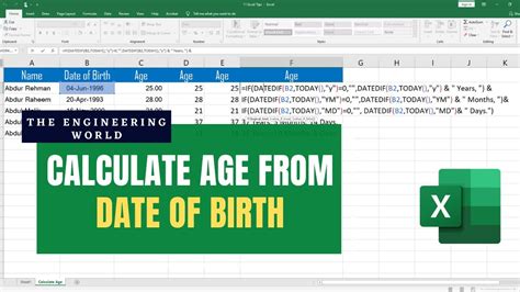 How To Calculate Age In Excel From A Date Of Birth? - YouTube