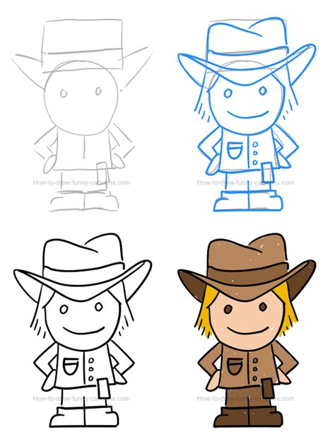 How To Draw A Cowboy Using A Fun Smiling Character Drawings, Wild