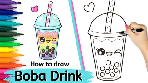 How To Draw Boba Drink Cute And Easy Milk Tea Youtube