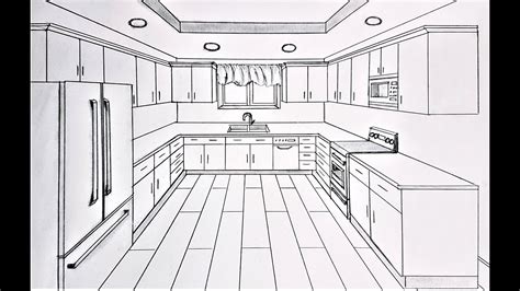 How To Draw Kitchen Set in One Point Perspective One point