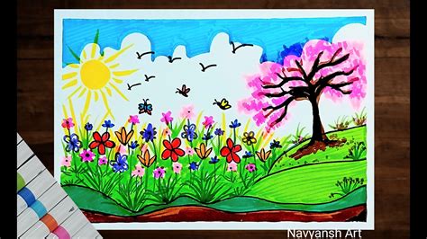 How To Draw Scenery Of Spring Season Step By Step at Drawing Tutorials