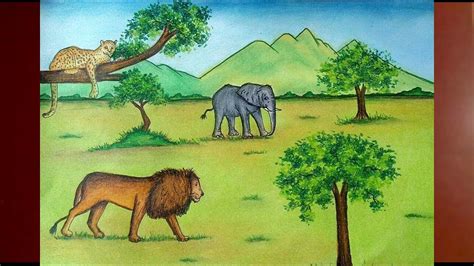 How To Draw a Jungle Scenery with Animals step by step