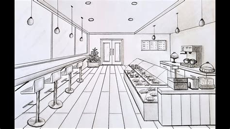 How To Draw a Simple Coffee Shop in One Point Perspective