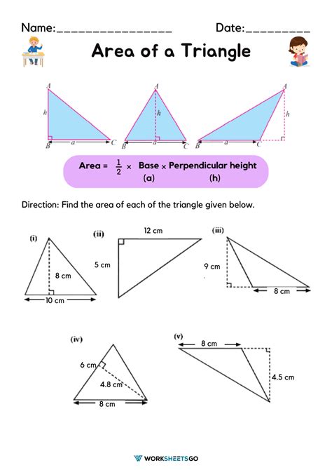 How To Find Area Of A Triangle Worksheet, Formulas, And Examples
