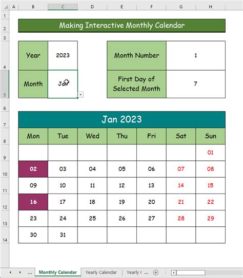 How To Make An Interactive Calendar In Exce