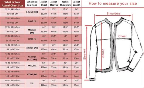 How To Measure Jacket Size Chart