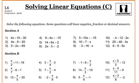 How To Solve Linear Equations 8th Grade