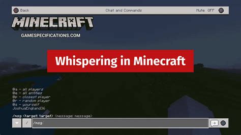 How To Whisper In Minecraft Game Specifications