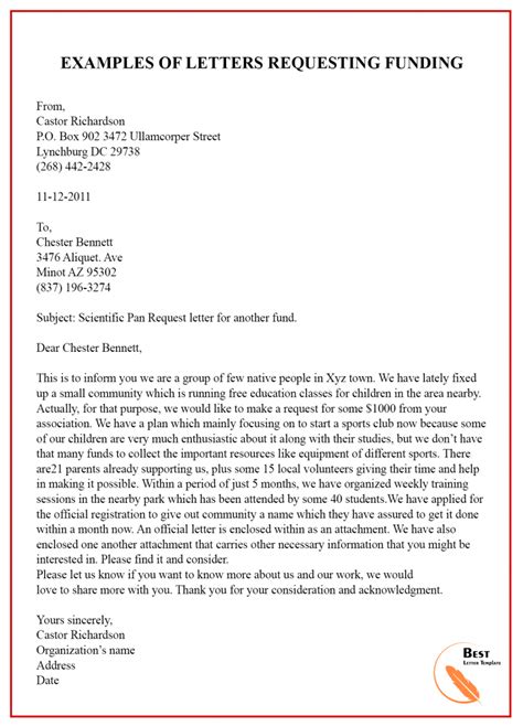 How To Write A Letter Of Request For Funding