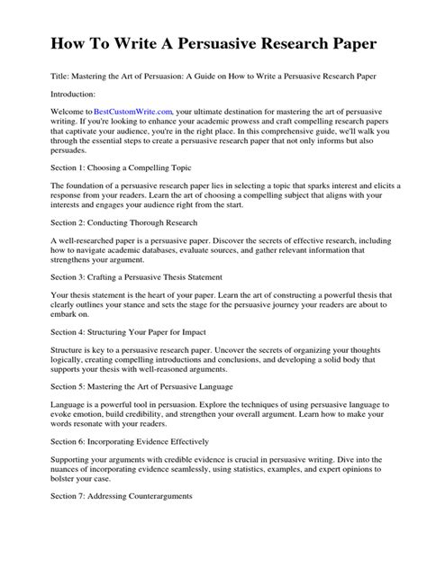 How To Write A Persuasive Research Paper