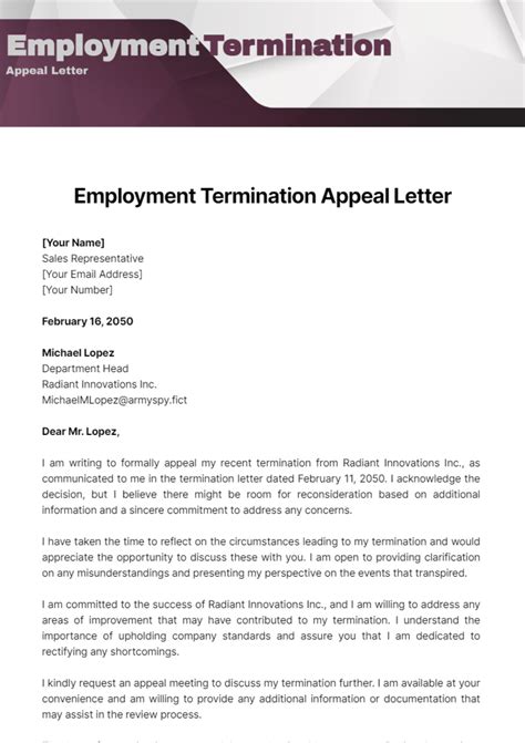 How To Write An Appeal Letter For Termination Of Employment