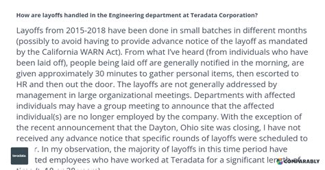 How are layoffs handled in the Engineering department at Teradata ...