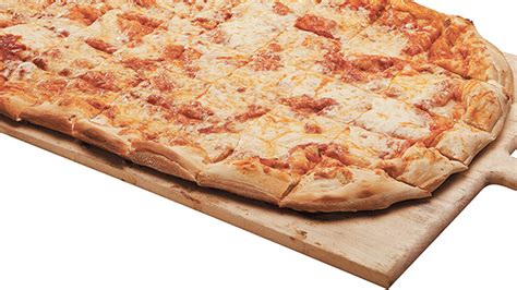 New York-style pizza has slices that are large and wide with a t
