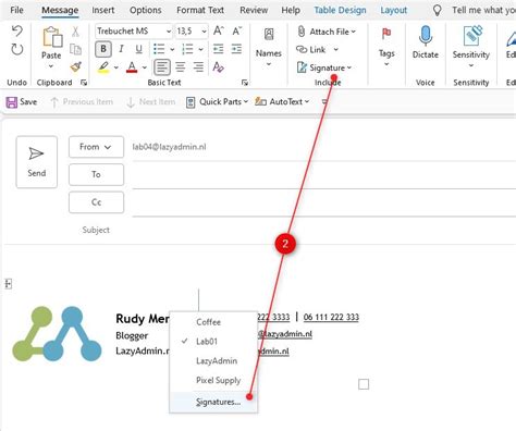 How change email signature in outlook