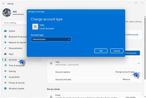 How change to administrator account from standard account