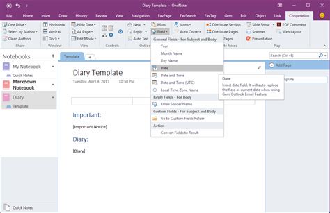 How do I add a current date and time in onenote using …