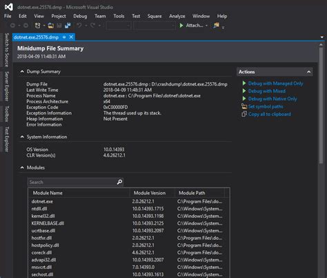 How do I analyze a crash dump in Visual Studio?