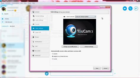 How do I change the default camera for Skype?