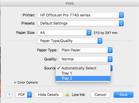 How do I change the default paper tray from tray1 to tray …