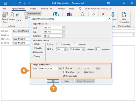 How do I create recurring events in the Outlook Calendar and add a
