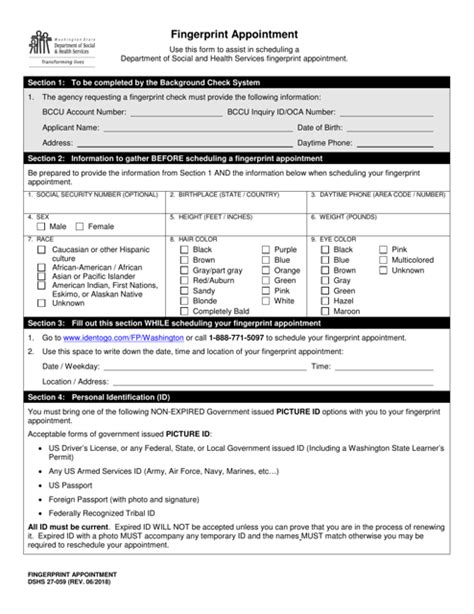 How do I make a fingerprint appointment? DSHS - Washington