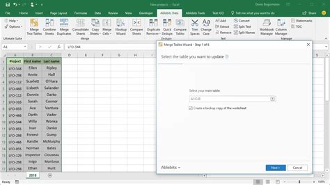 How do I merge two tables/spreadsheets within a document