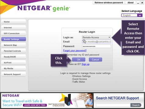 How do I remotely access my router using the NETGEAR Desktop genie