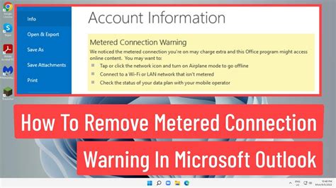 How do I turn off the Metered Connection Warning in Outlook 2016?