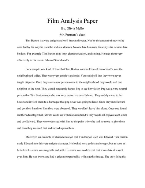 How do I write a thesis statement for a film analysis paper?