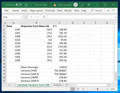 How do i calculate variance in excel