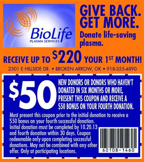 For example, BioLife Plasma has a coupon that will pa
