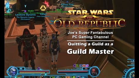 How do i leave a guild in swtor. An Endgame-Focused Guild in Star Wars: The Old Republic (SWTOR), Founded in 2012! ... They may leave, but they always come back. Server: Star Forge Last updated May 2, 2024 PST,MST,CST,EST,GMT / / Most active time 7 or 8 PM (EST) are usually peak hours. 25+ Members, 10-25 during prime time. 