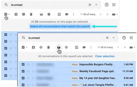 1. In the search box above your messages, type in:unread. You can also use label:unread. This searches your entire Gmail account for messages. 2. Click the checkbox above your messages to select everything. Then, …. 