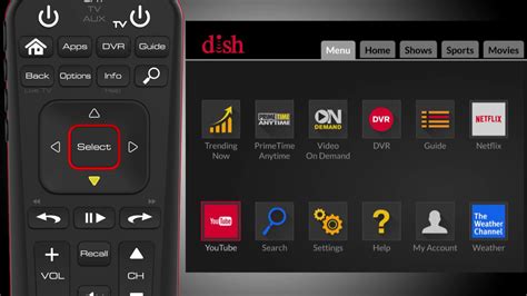 No need for multiple remote controls. Use your DISH remote for your TV, DVD player, and other auxiliary devices. No matter which DISH remote control you have, you can easily turn your TV on and off, control the volume, access the guide, record programs, and tune to a specific channel. Find manuals and feature help for your specific remote control.. 