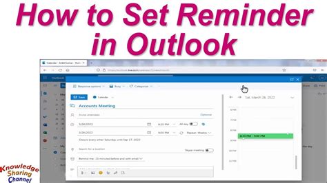 How do i set reminders in outlook