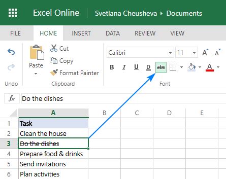 How do i strikethrough text in excel