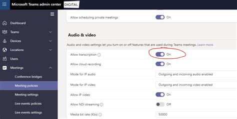 How do you enable transcribing on microsoft teams?