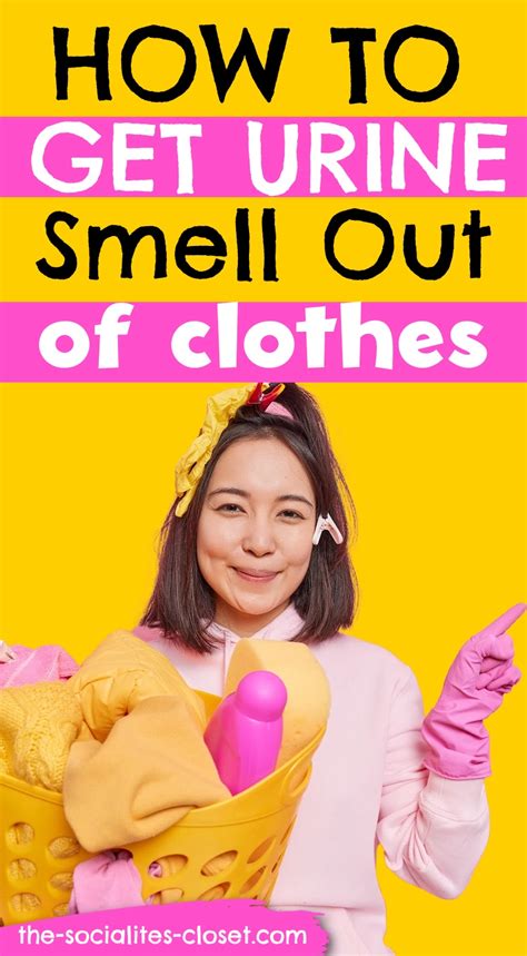 How do you get urine smell out of clothes. To get rid of the urine smell, begin by soaking the clothes in diluted bleach, vinegar, or an enzyme-based laundry detergent mixed with warm water. Let sit for 4 hours or overnight to effectively get rid of the smell. Once soaked, run the clothing in the washing machine at a normal setting. Air-dry when finished. 