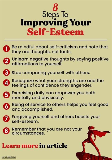 How do you raise self esteem. Nov 1, 2023 ... 16 ways to improve your confidence and self-esteem · 1. Be kind to yourself and practise self-love · 2. Offer to help someone else · 3. Keep a&... 