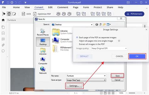 How do you save a pdf as a jpeg. Open the PDF in Acrobat. From the main menu, select Convert > Export a PDF . From the Convert menu in the left pane, select image format, and then from the drop-down menu, select JPEG. Select Convert to JPEG. In the dialog that opens, select a location where you want to save the file and if required, change the file name. Once done, select Save. 