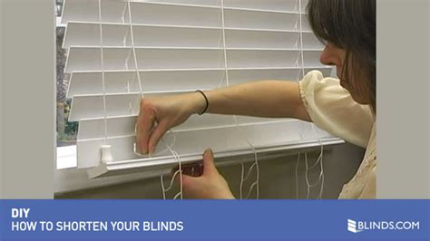 How do you shorten levolor blinds. Place one of your hands on the back of the blinds and the other on the front, positioning them so that the string inside the blinds is between them. Run your hands down along the blinds to stretch the internal string. Repeat this process with all the strings. Most blinds have two strings, but longer blinds may have three or more. 