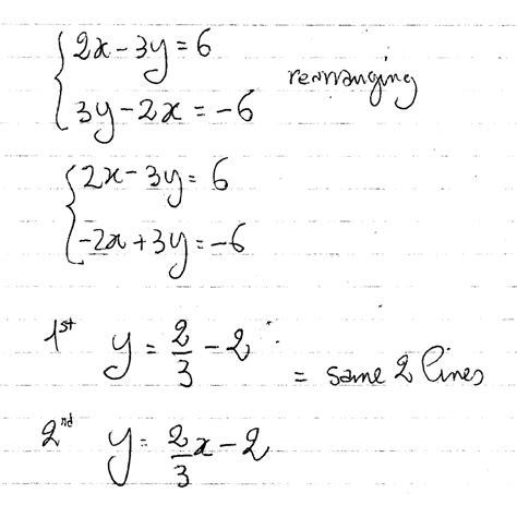 How do you solve the system of equations 2x-3y=6 …