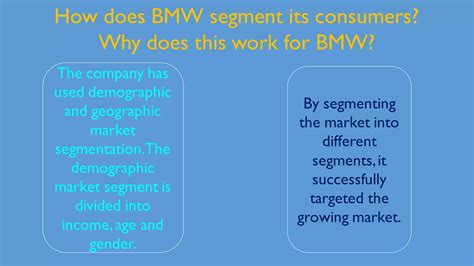 How does bmw segment its consumers.  The demographic segment is further divided into income, age...