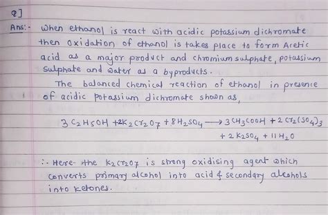 How does ethanol react with potassium dichromate?