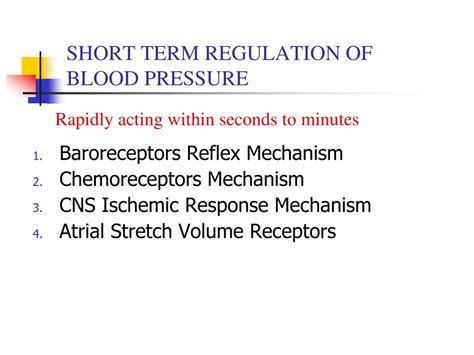 How does the short-term regulation of blood pressure occur?