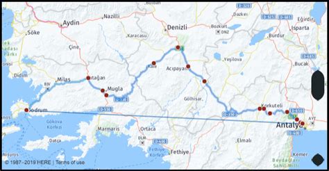 How far is Bodrum from Antalya - driving distance - Trippy